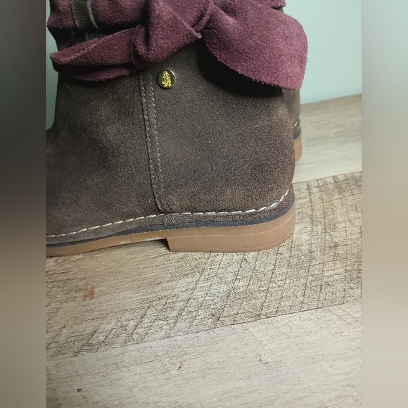 Hush Puppies Moyen Bow Ankle Boots Womens 7 Brown Burgundy Suede Kawaii Twee - Picture 5 of 11